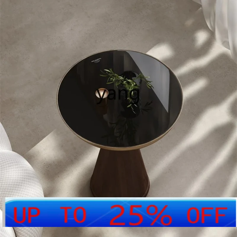 

LMM sofa tempered glass corner table round stainless steel side table living room light luxury modern solid wood edge table