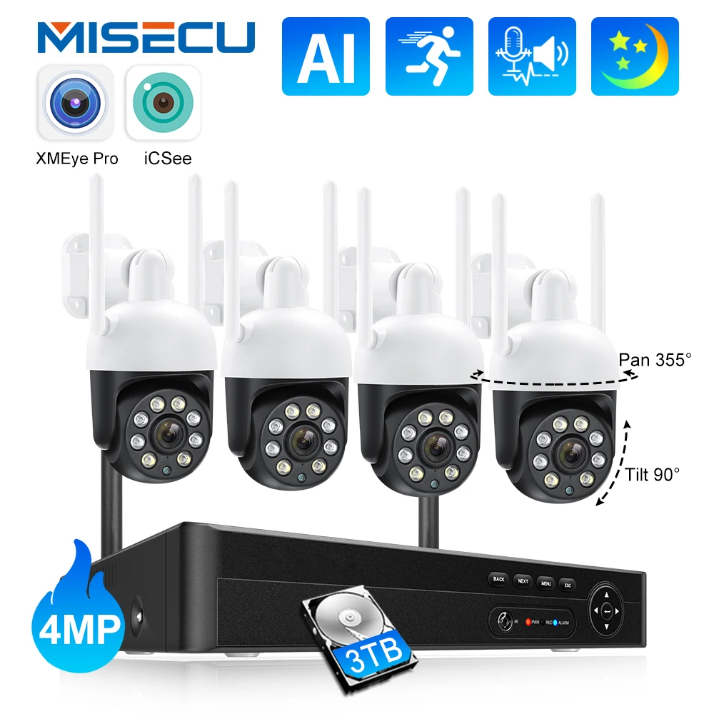 Misecu 8CH 4MP Wireless CCTV System Color Night Vision Waterproof Outdoor Wifi IP Security Camera Set Video Surveillance Kit