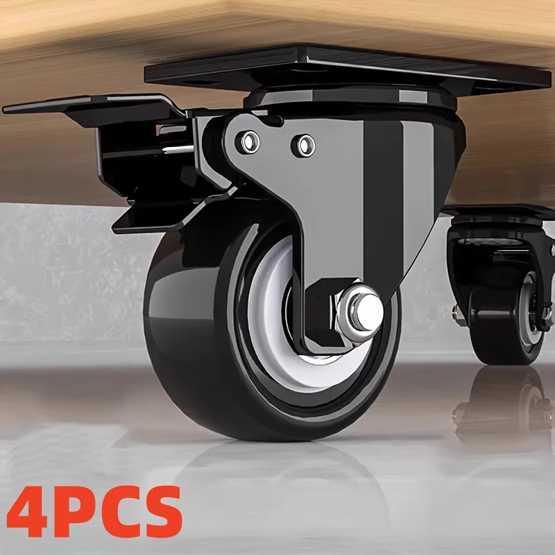 4 Swivel Casters Heavy-Duty Wheels Silent Swivel Casters 1.5-Inch with Axle And Brake Hand Truck Trailer Wheels