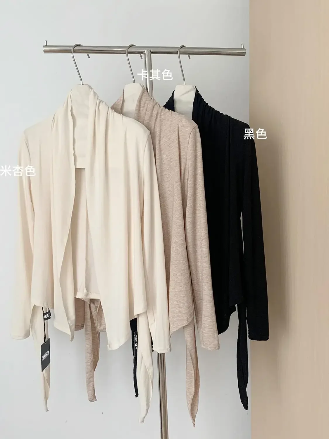 Stacked Collar Strap Long Sleeve Knitted Cardigan Women Cardigan Woman 2024 Trend Korean Style Women's Clothing Sweater Ladies