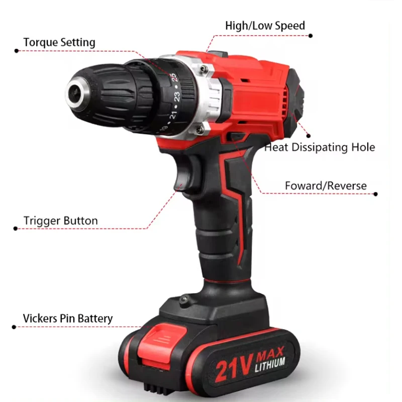 Hot sell Cordless drill Mini 21V Electric cordless Screwdriver 2 features lithium battery charging hand DIY power tools