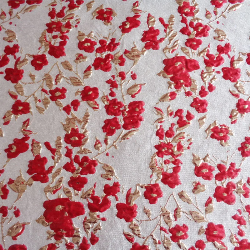 Brocade Embossed Jacquard Fabric Gold Silk Flower Design Sewing Material Cheongsam Dress Garment Fabric Sold By Meter