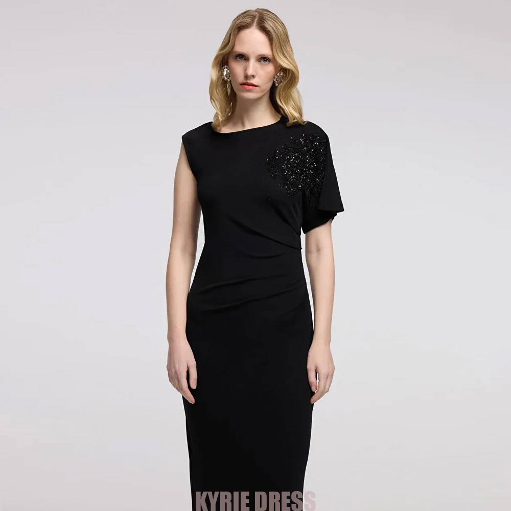 Customized Mother of The Bride Dresses Fashion Boat Neck One Shoulder Sleeves Sequined Woman Wedding Guest Party Evening Dress