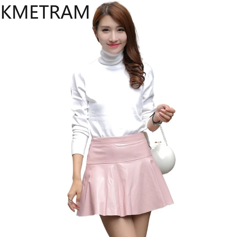 KMETRAM Genuine Leather Women Skirt Real Sheepskin Women Clothing Fashion Autumn Winter Skirts Faldas Cortas 2024 Pleated Skirt