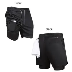 2 in 1 Performance Shorts Men's Fitness Gym Workout Summer Soild Color Short Pants Double-deck Quick Dry Jogging Sportswear