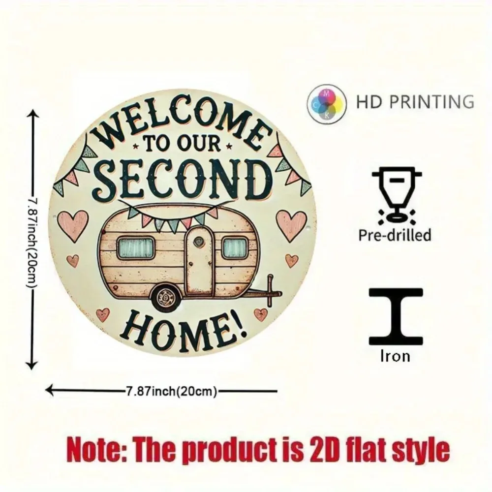 우리의 두 번째 집에 오신 것을 환영합니다! 캠퍼 일러스트레이션, 하트 및 깃발 디자인, 차고 벽 예술 |   빈티지 캠퍼 디자인 |