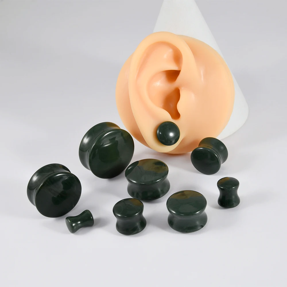 1PC Stone Ear Gauges light Color Indian Snow Jade Plugs Expander Double Flared Surface Ear Stretcher Body Jewelry