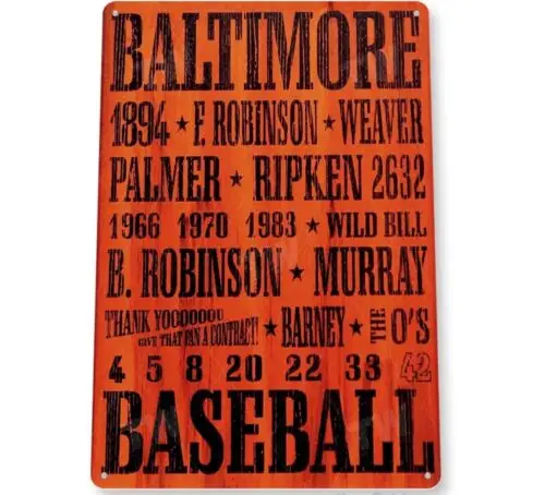 TIN SIGN Baltimore Baseball Orioles Metal Décor Wall Store Card Shop Bar A232