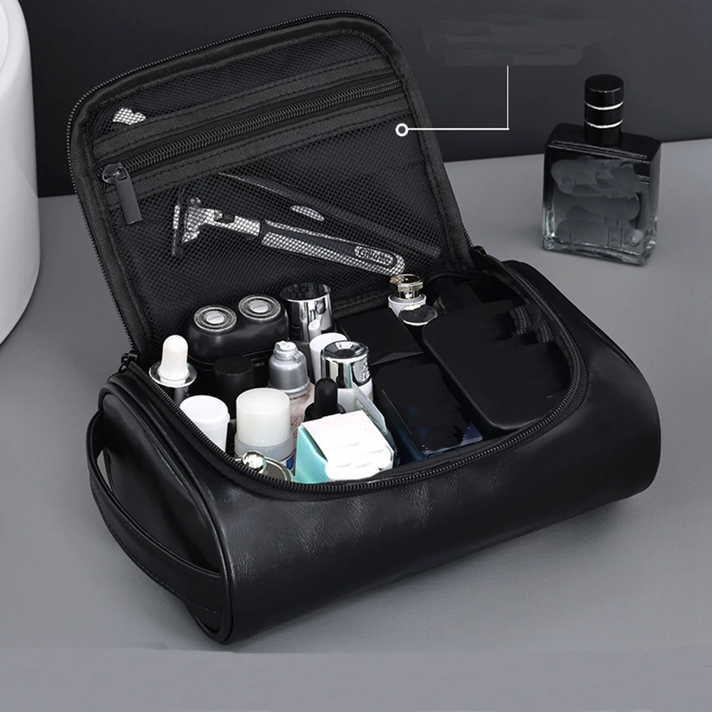 1pc Large Capacity Business Travel PU Makeup Bag Small Business Commuter Men's Toilet Bag Home Waterproof Makeup Storage Bag Men