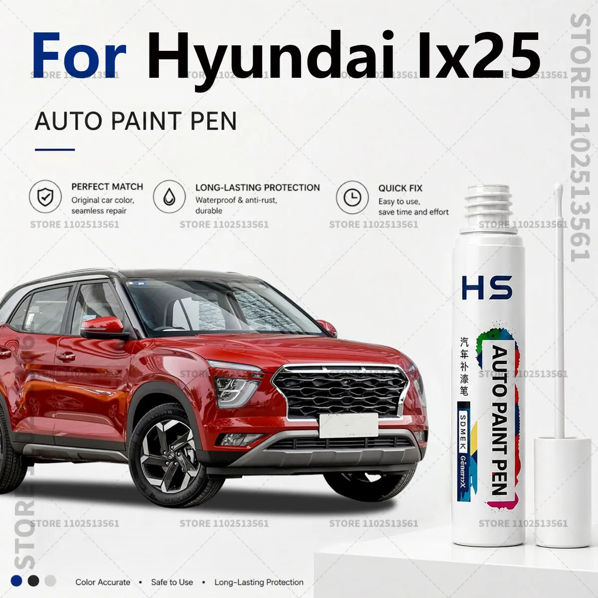 

For Hyundai Ix25 Touch Up Paint Pen – Quick Car Scratch Repair for Chips & Minor Scratches Chinesee red Polar White Black Ebony