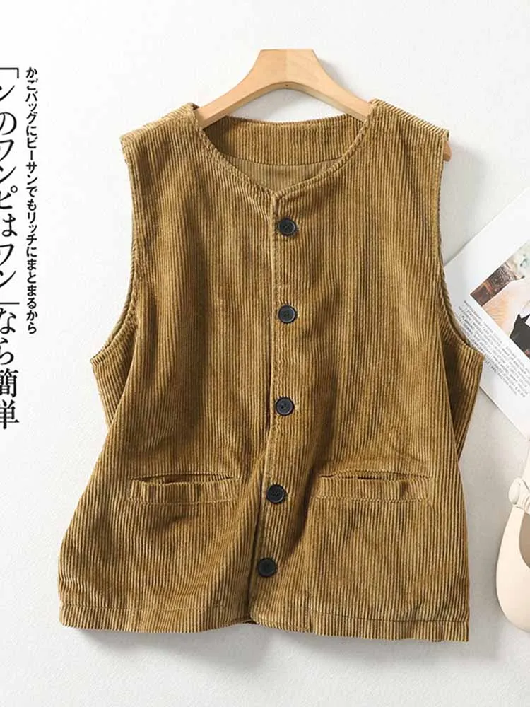 

Corduroy Svel Vest Women's Spring Autumn Loose Versatile Hong Kong Sle Retro Layering Plu oulder Pad Outerwear Top