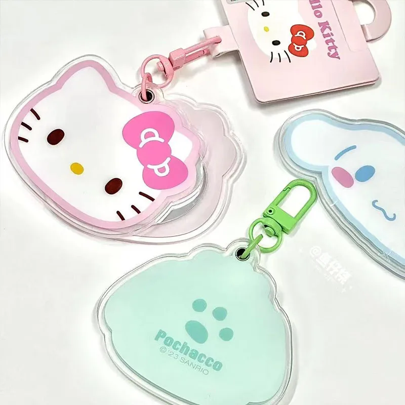 Ins Sanrio Pochacco Kuromi Kawaii Acrylic Keychain Foldable Mirror Portable Makeup Bag Pendant Trendy Girl Trendy Toy Gift