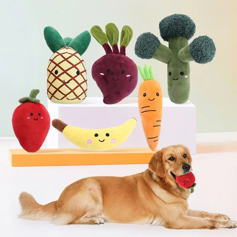 

PP Cotton Chihuahua Dogs Squeaky Toys Energy Relieve Training Puppy Accessories for Corgi Cartoon Vegetables Interactive Toys