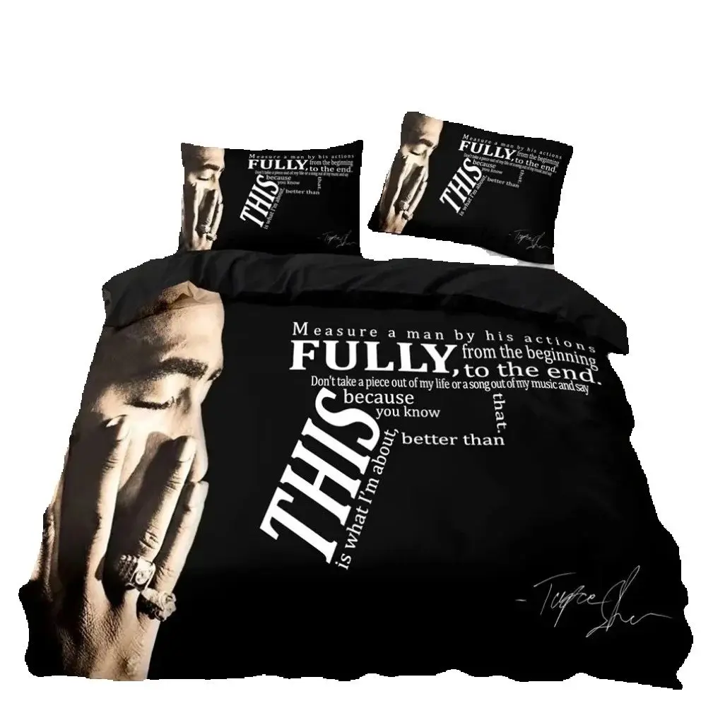 Tupac Shakur Duvet Cover,3D Print Rapper 2Pac Quilt Cover Pillowcase,2Pac Bedding Set,King Queen Twin Size