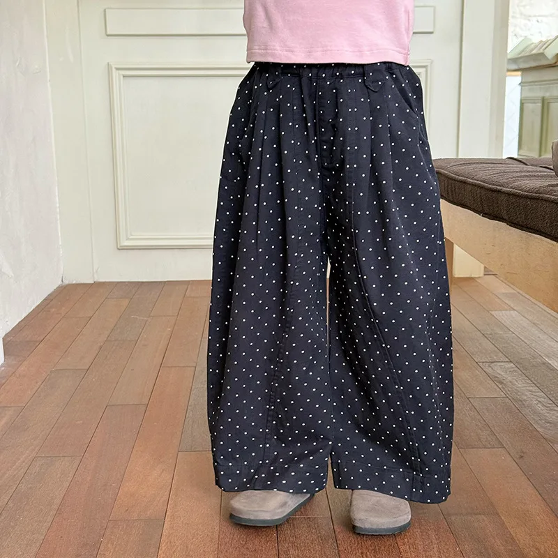 

Girls Pants Autumn Korean Version Sweet Full Print Polka Dot Casual Loose Versatile Wide Leg Pants Simple Daily Versatile Wear