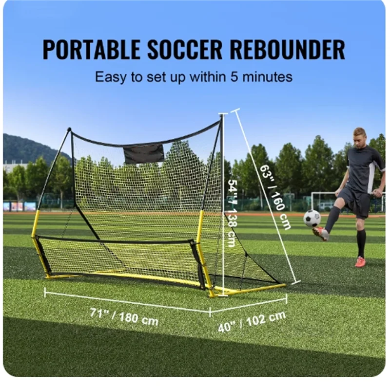 Allenatore di calcio 2 in 1 Rebounder Net Attrezzatura per esercitazioni in ferro Parete da calcio sportiva per allenamento solista di squadra