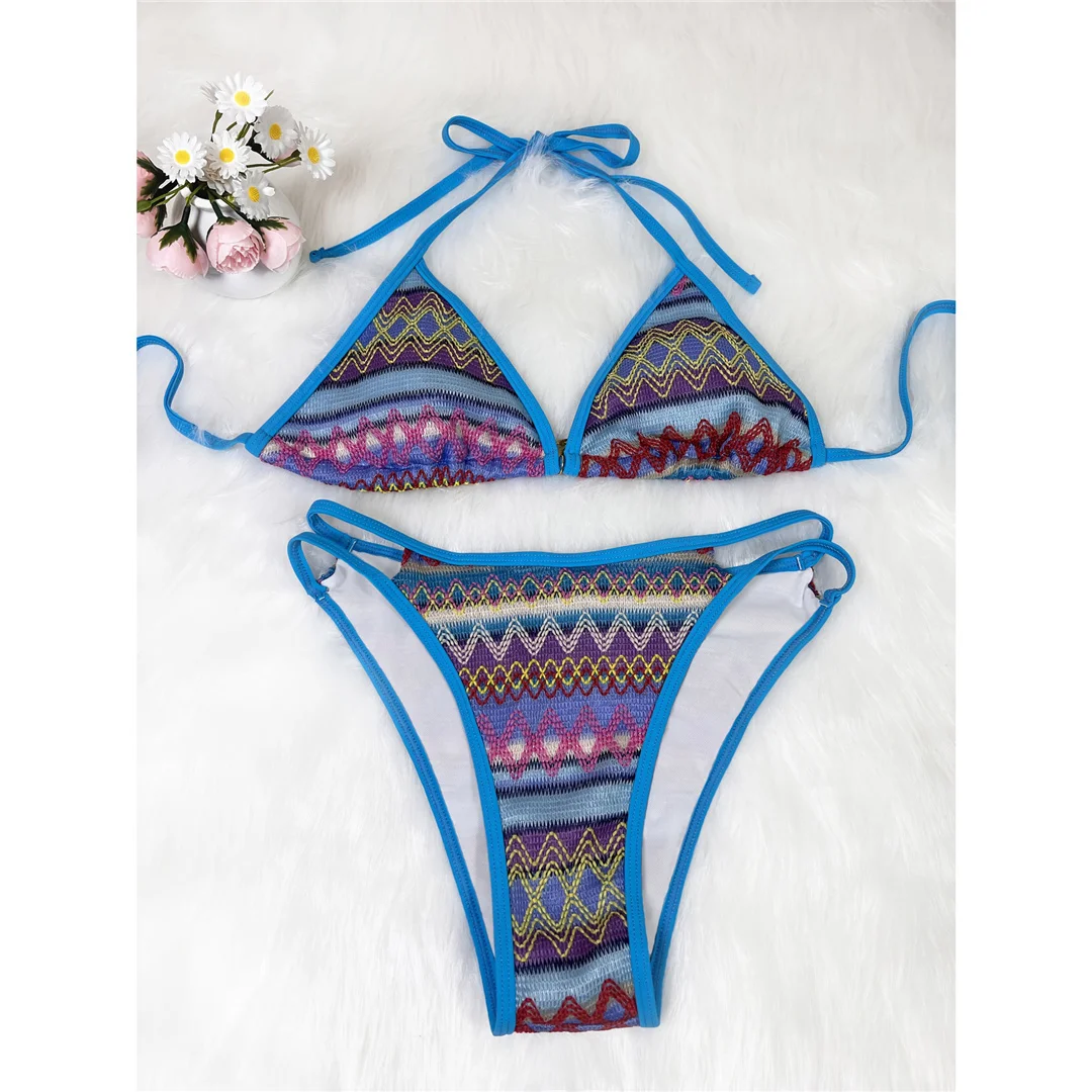 S - XL Bedruckter Neckholder-Bikini mit hohem Beinausschnitt, zweiteiliger Bikini-Set für Damen, Badeanzug, Badebekleidung, Badeanzug, Schwimmanzug V7307 – Detail 10