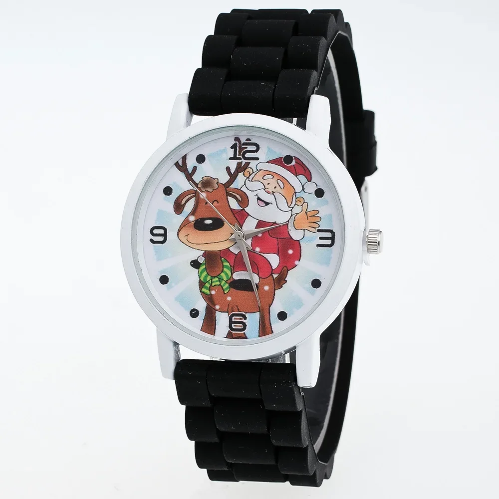 Fashion Children Watches Girls Boys Women Quartz Watch Cartoon Santa Elk Silicone Kids Watch Colorful Strap Clock Christmas Gift