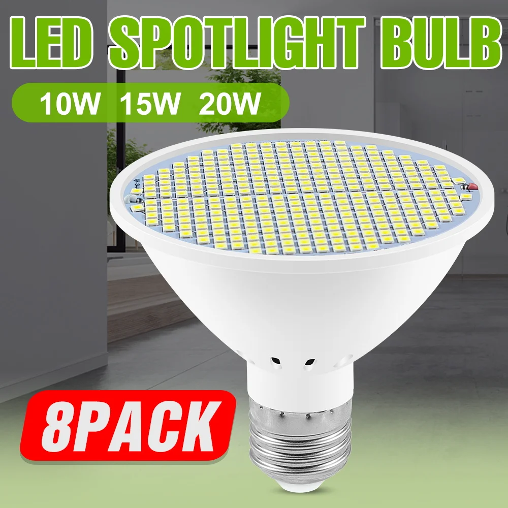 

8 шт. светодиодных ламп E27/E26, 220В, для точечных светильников и люстр, 110В, для потолочных светильников, внутреннее освещение, холодный/теплый белый свет, 10Вт, 15Вт, 20Вт
