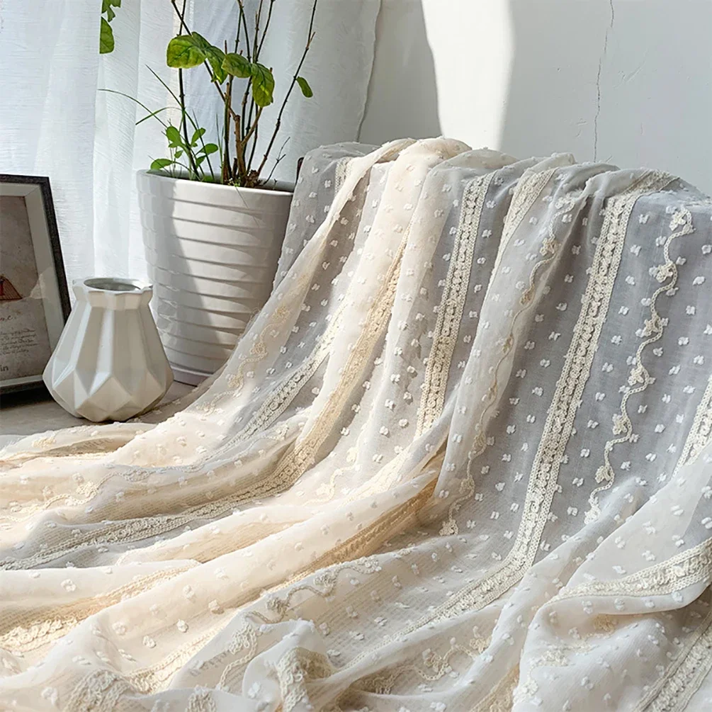 White Beige Stripes Embroidery Jacquard Dot Chiffon Tulle Fabric 50cm X 150cm for Dress Shirt Skirt Evening Gown Blouse
