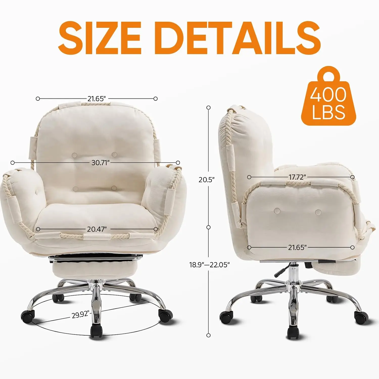 Cross Legged Office Chair with Foot Rest & Flip Armrests Reclining Desk Chair with Back & Wheels Home Office, Customized