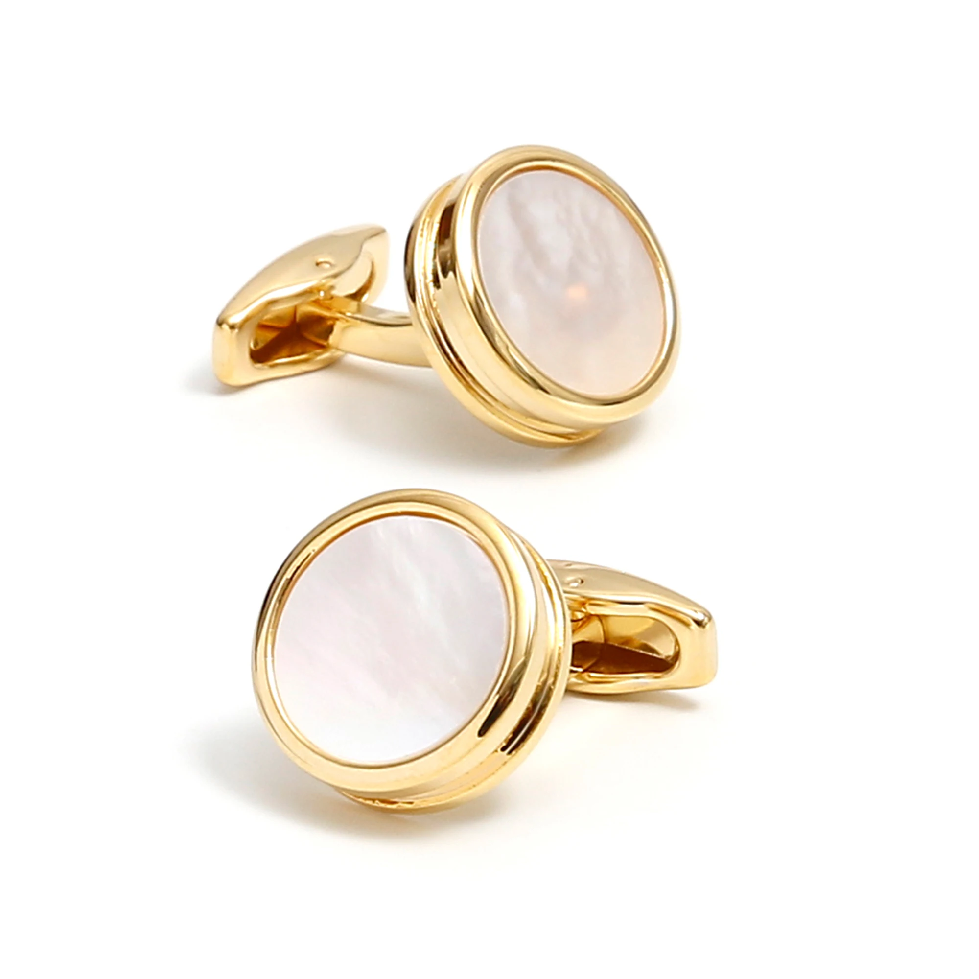 

TOMYE Gold Cufflinks for Men, Luxury Mother of Pearl Round Brass Dress Shirt Cuff Links Jewelry Gifts for Groomsmen father