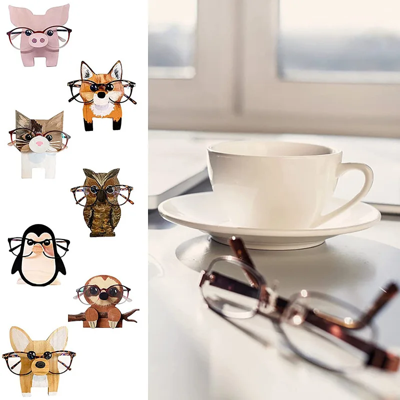 Pet Glasses Stand Corgi Dog Glasses Frame Christmas Gift Cute Pet Wooden Ornaments For Desktop Decoration Glasses Accessory