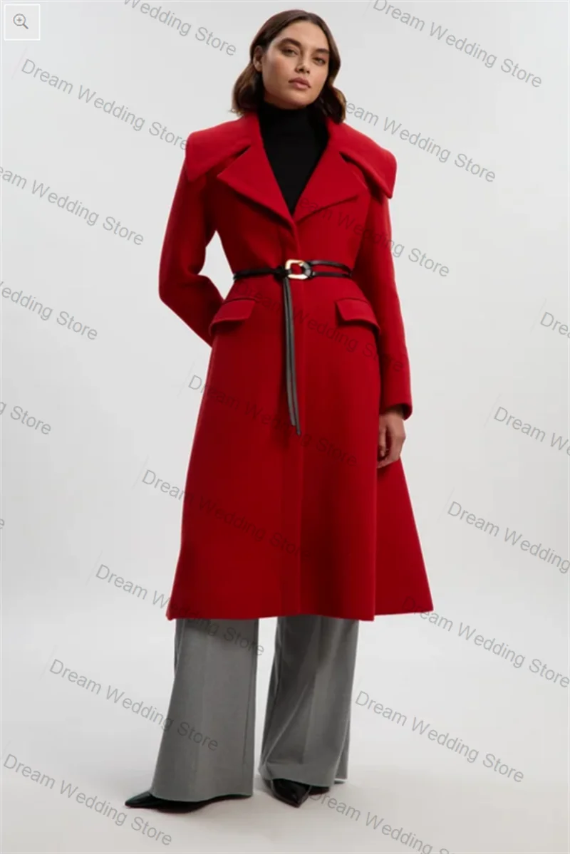 

Red Cashmere Wool Women Suit 1 Pcs Long Blazer Prom Dress Formal Office Lady Jacket Customized Wedding Tuxedos Winter Overcoat