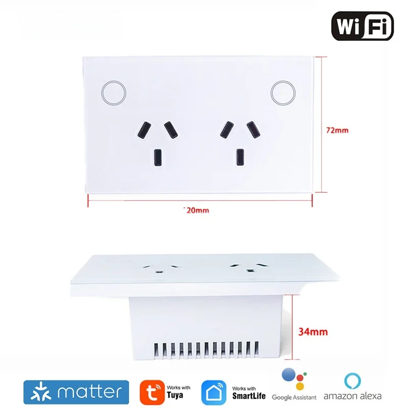 Tuya WiFi Smart Home Socket AU/Argentina Standard SAA Certified Remote Voice Control Energy Monitor for Household Commercial Use