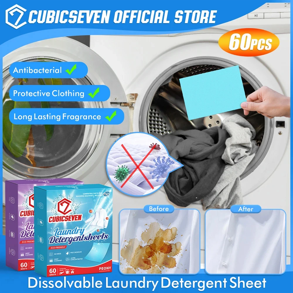 Cubicseven 60PCS Laundry Tablets Strong Decontamination Laundry Detergent Sheet Anti-String Mixing Color Absorption Washing Soap