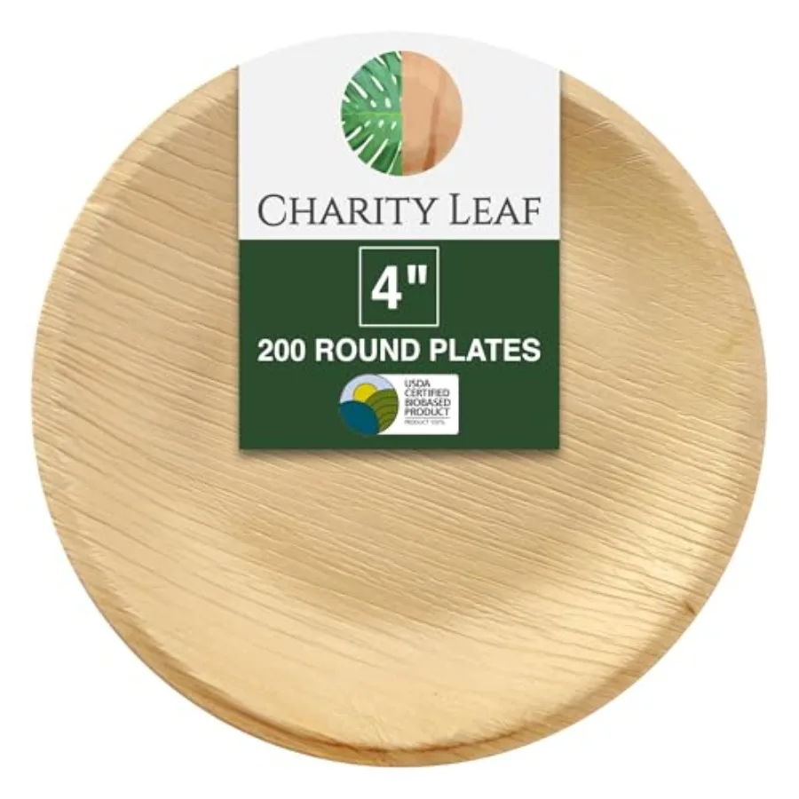 

Disposable Palm Leaf 4" Round Plates 200 pieces Bamboo Like Serving Platters Disposable Boards Eco-Friendly Dinnerware For Wedd