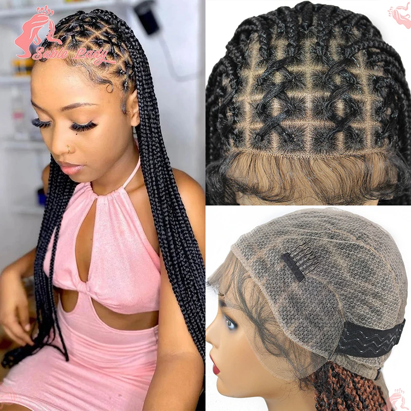 Full Criss Cross Braids Synthetic Braided Wigs For Black Women Cornrow Braids Lace Wigs Full Lace Front Knotless Box Braid Wig