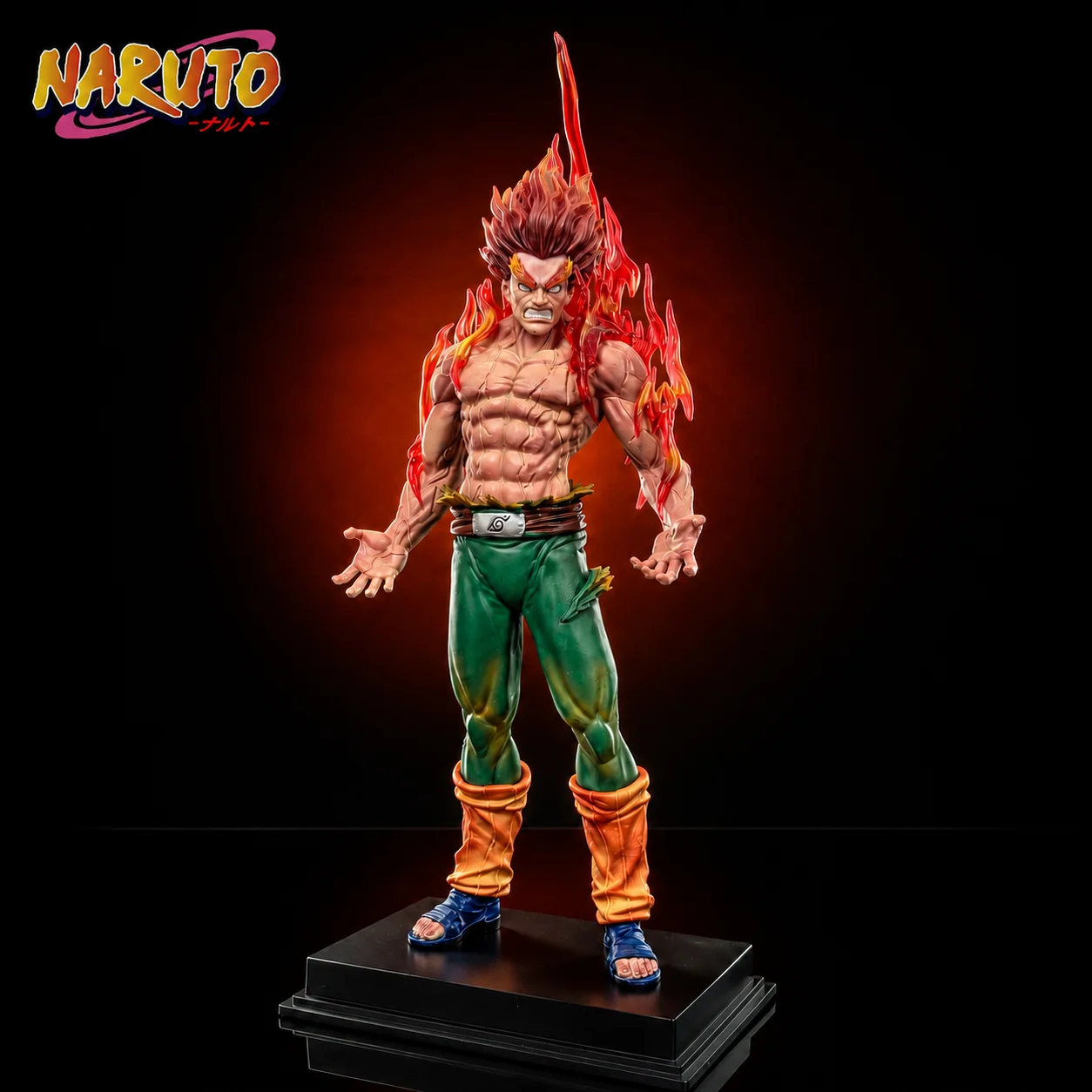 Figura de acción de PVC de 27 cm de Might Guy de Naruto Shippuden, Eight Gates Released Night Kai, con efecto de llama roja y alto detalle, para decoración del hogar.