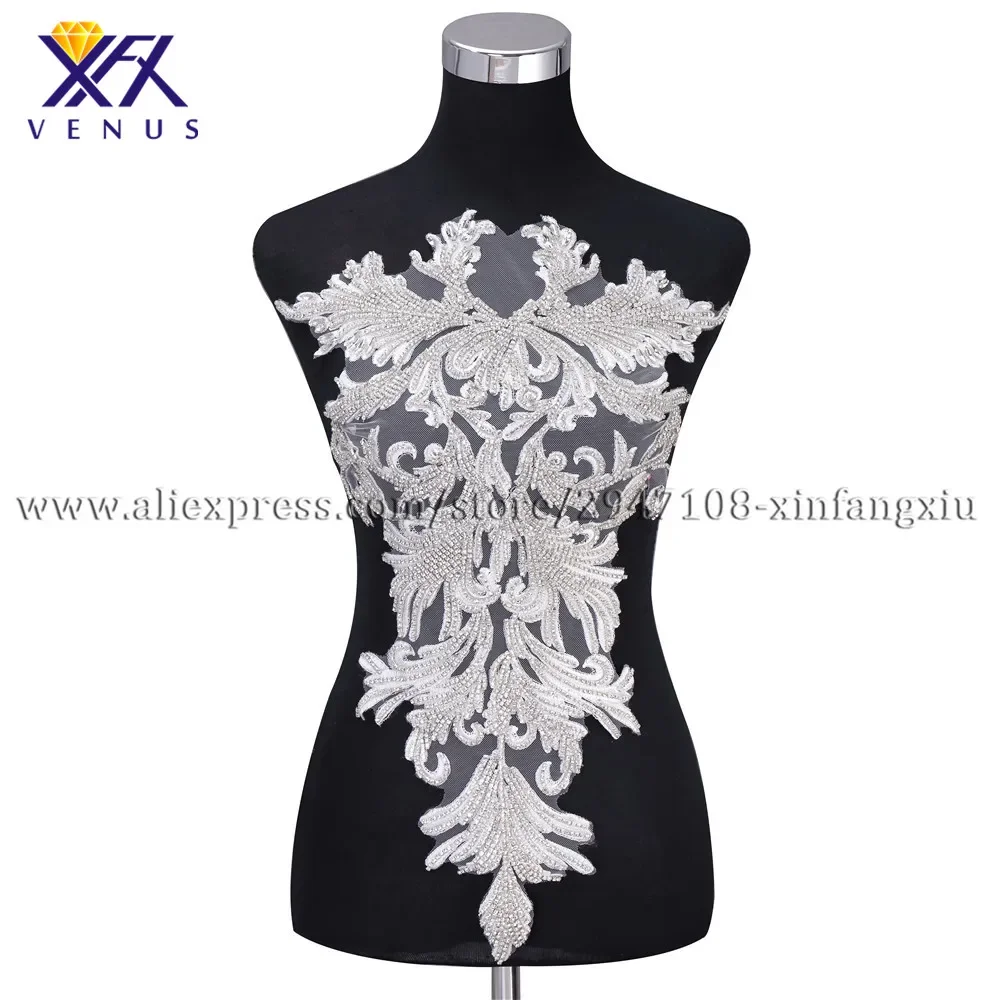 

XFX VENUS 1pc Women Fashion Handmade Crystal Bodice Applique Flowers Embroidery Patches Wedding Clothes Crystal Bodice Applique