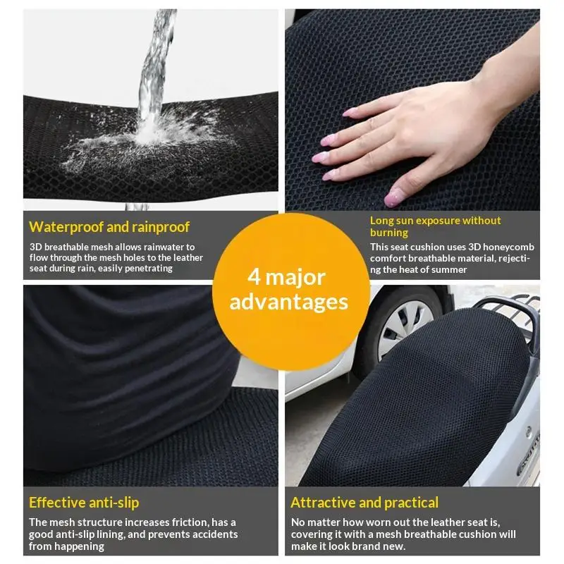 Anti Slip Summer Cooling Motorcycle Seat Cover 3D Mesh Breathable Protector for Scooter Daily Commuting Use