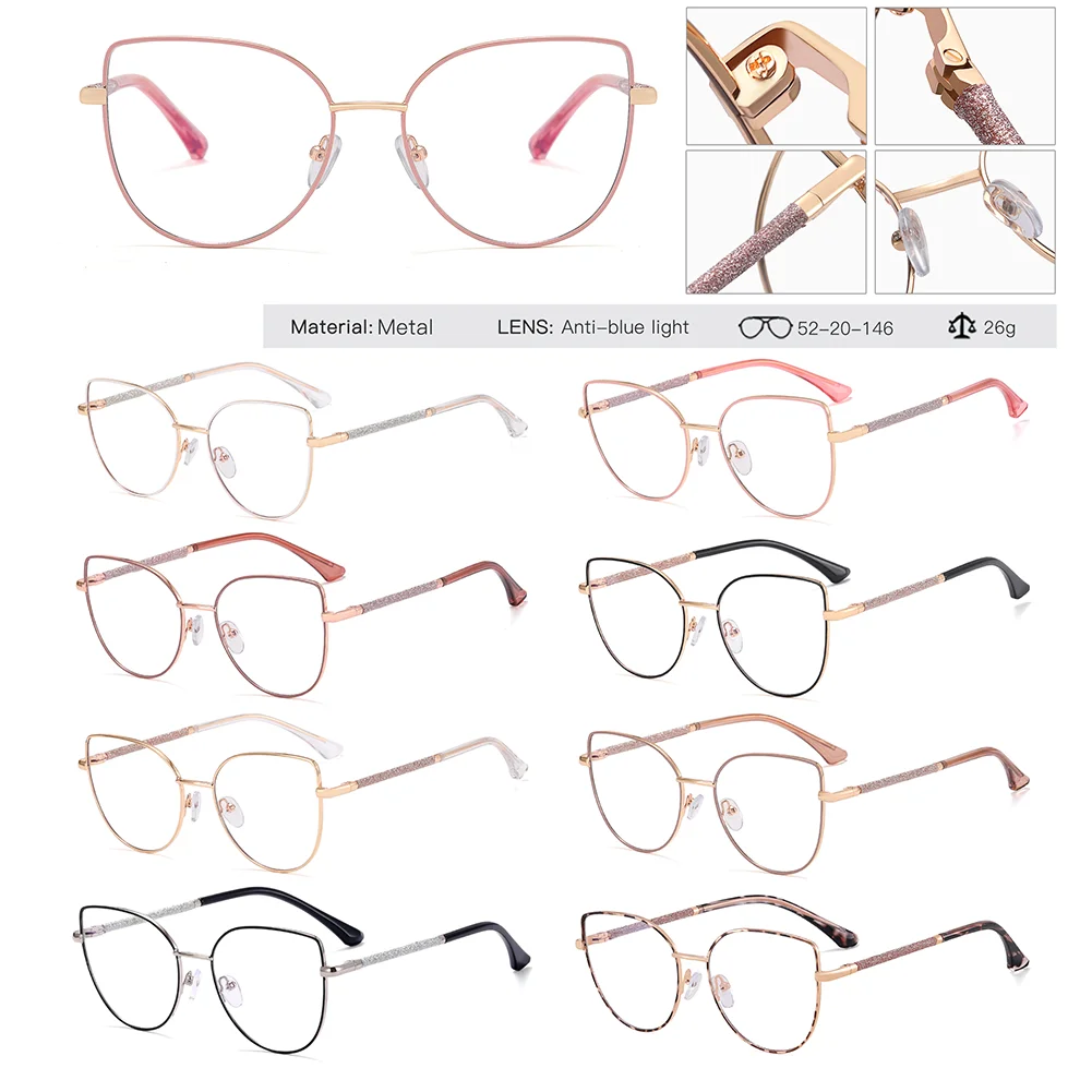 Peekaboo, lentes transparentes, gafas con filtro de luz azul para mujer, montura de metal, gafas de ojo de gato de leopardo rosa, montura óptica, accesorios grandes