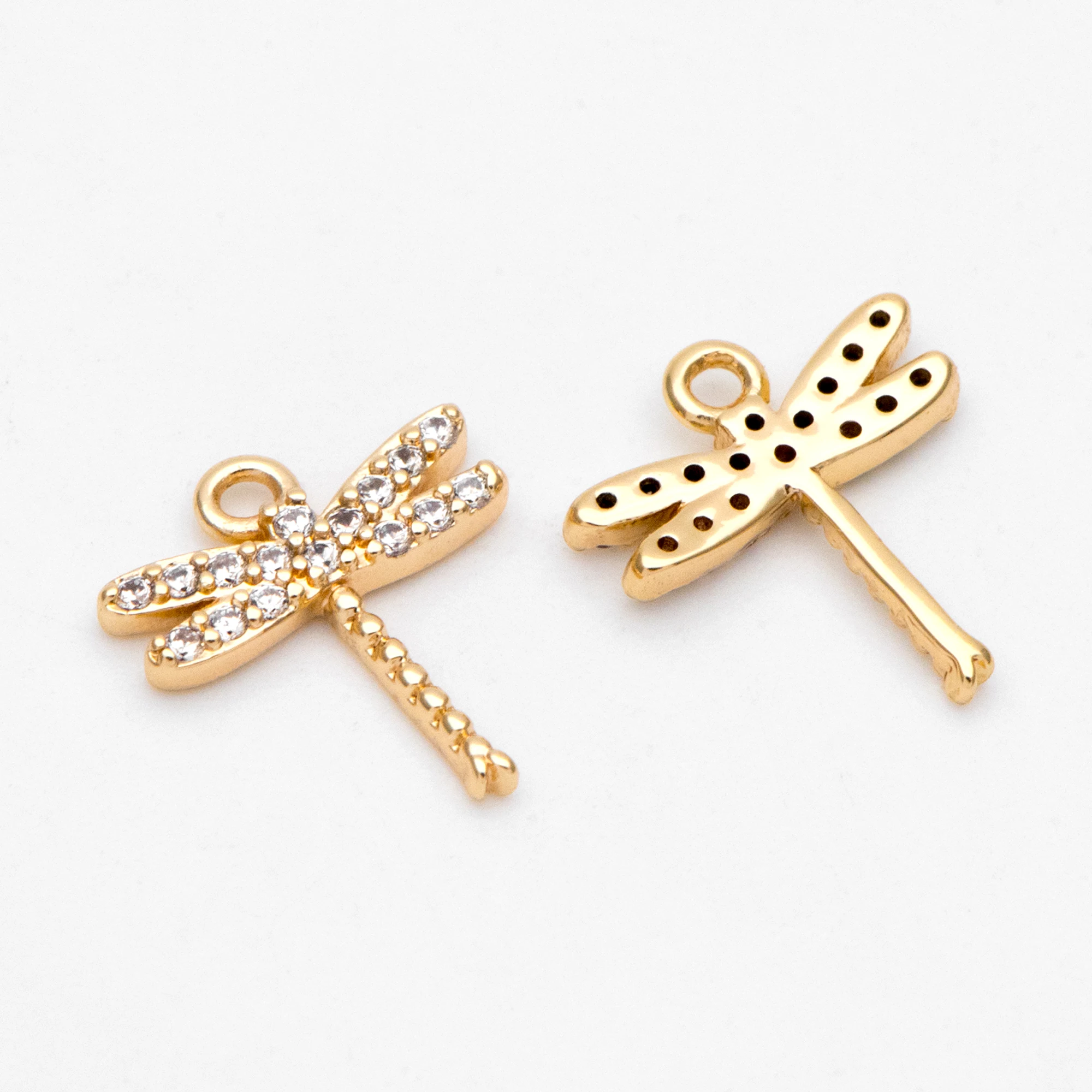 

4pcs CZ Paved Dragonfly Charm 12x11mm, 18K Gold Plated Brass, Cute Dragonfly Pendants (GB-3196)