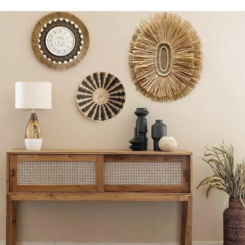 Pattern Straw Weaving Crafts Wall Ornaments Hanging Pictures Aesthetic Room Decor Living Wall-mounted Decoration