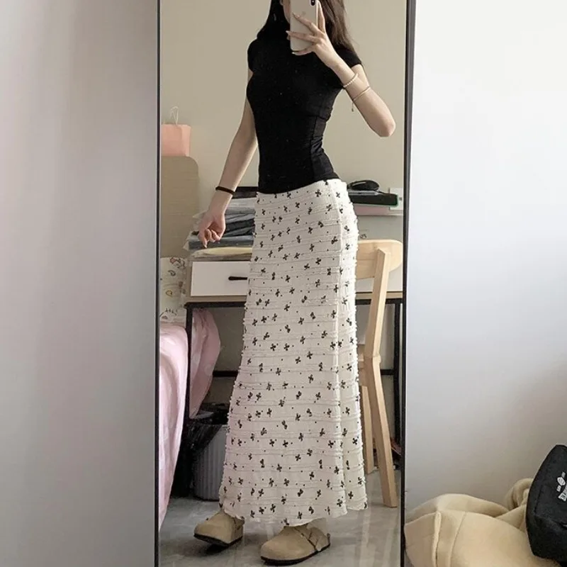 Korean Style Half-length  Bow Floral Print Women's Skirt Bodycon Fish-tail Long Dress Spring 2025 New Arrival Petite...
