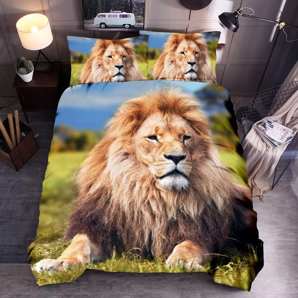 Lion Duvet Cover Twin Queen Size Safari Print Bedding Set for Boys Girl Wild Animal Comforter Cover Jungle Theme Bedspread Cover