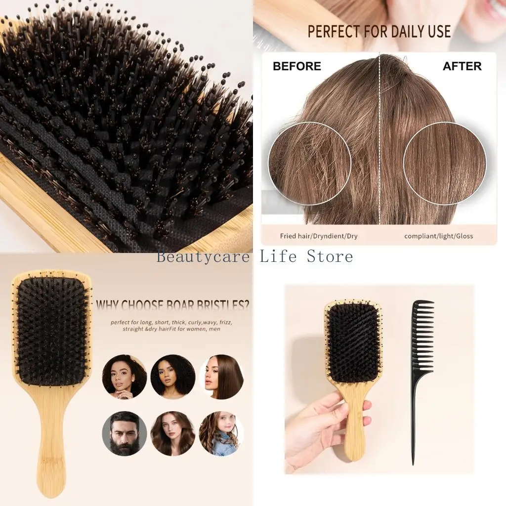 652C Professional Wooden Hair Brush With For Detangling And Scalp Health