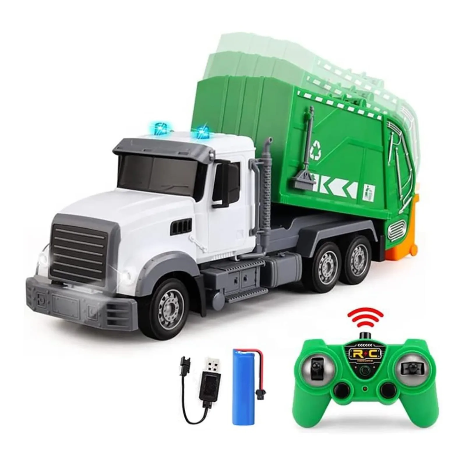 

2.4G RC Car Garbage Truck Toy with Lights,6 Channel Remote Control Waste Management Garbage Truck, Xmas Gifts for Boys Girls 3-8