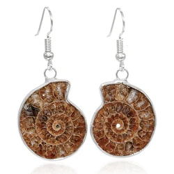 Snail Shape Ocean Conch Shell Drop Earring for Women Men Boho Natural Stone Ammonite Spiral Earrings