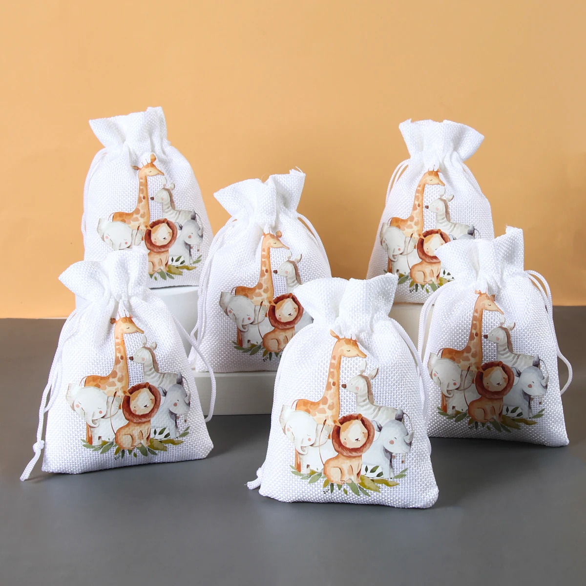 6Pcs Fashion Cotton Drawstring Burlap Bags Wedding Favors Party Jungle Gift Jewelry Hessian Sack Pouches Packing