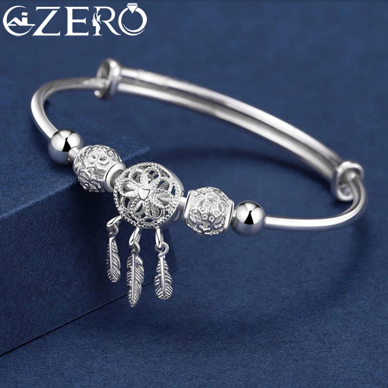 925 Sterling Silver Dreamcatcher Tassel Feather Lucky Bead Bracelet Bangle for Women Fashion Original Party Wedding Jewelry Gift