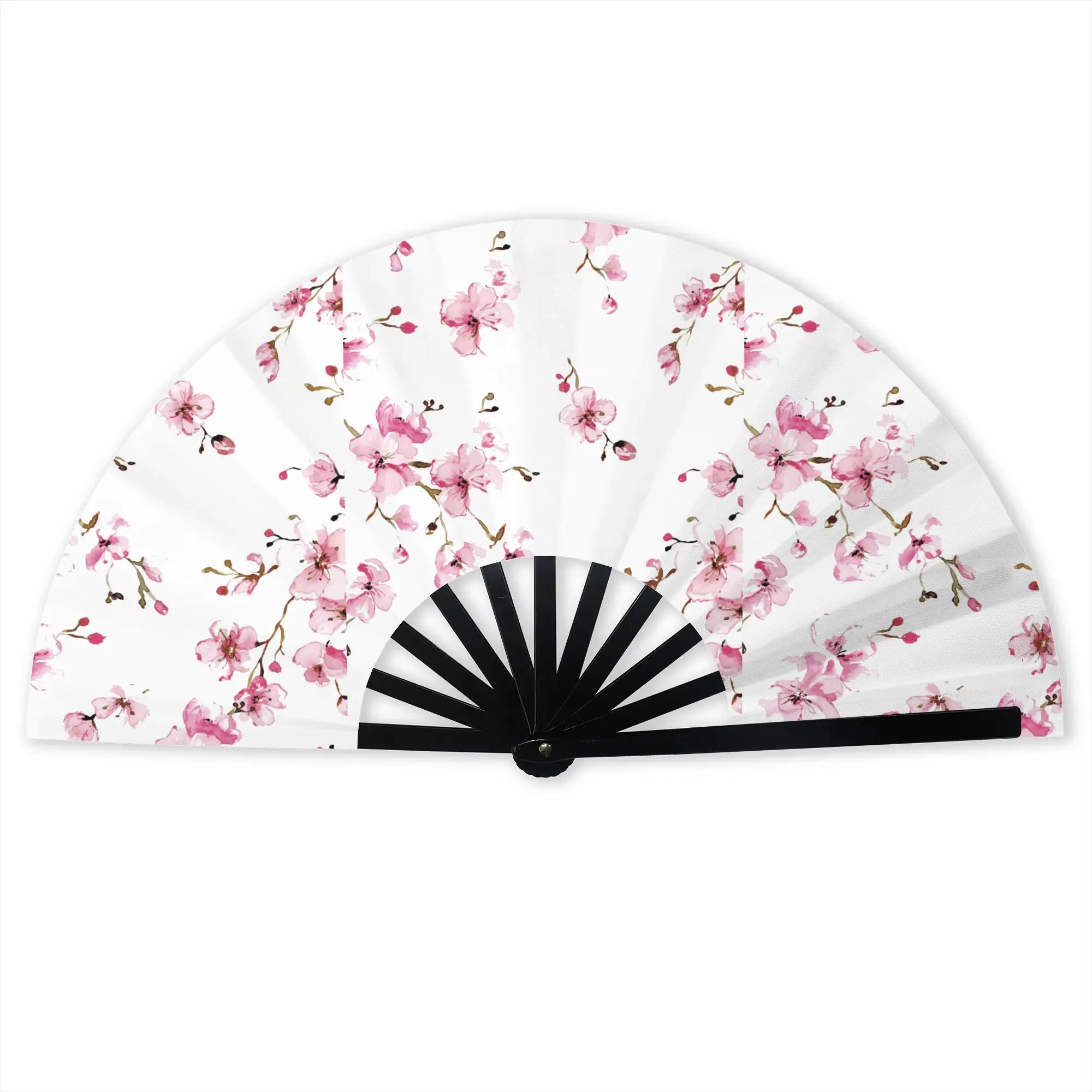 Customized Cherry Blossom Slip Portable Pocket Fan Outdoor  Polyester Folding Fan Chinese Dance Handheld Cooling Fans