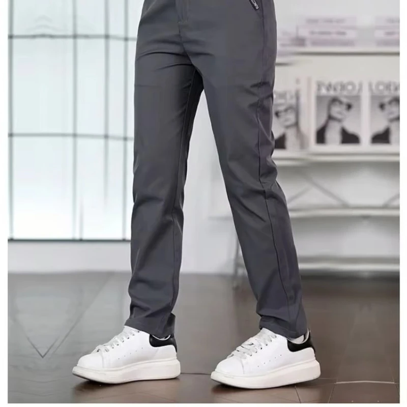 2026 Men's Ice Silk Straight Leg Thin Breathable Casual Pants Summer Business Long Trousers Fashionable Versatile Lightweight