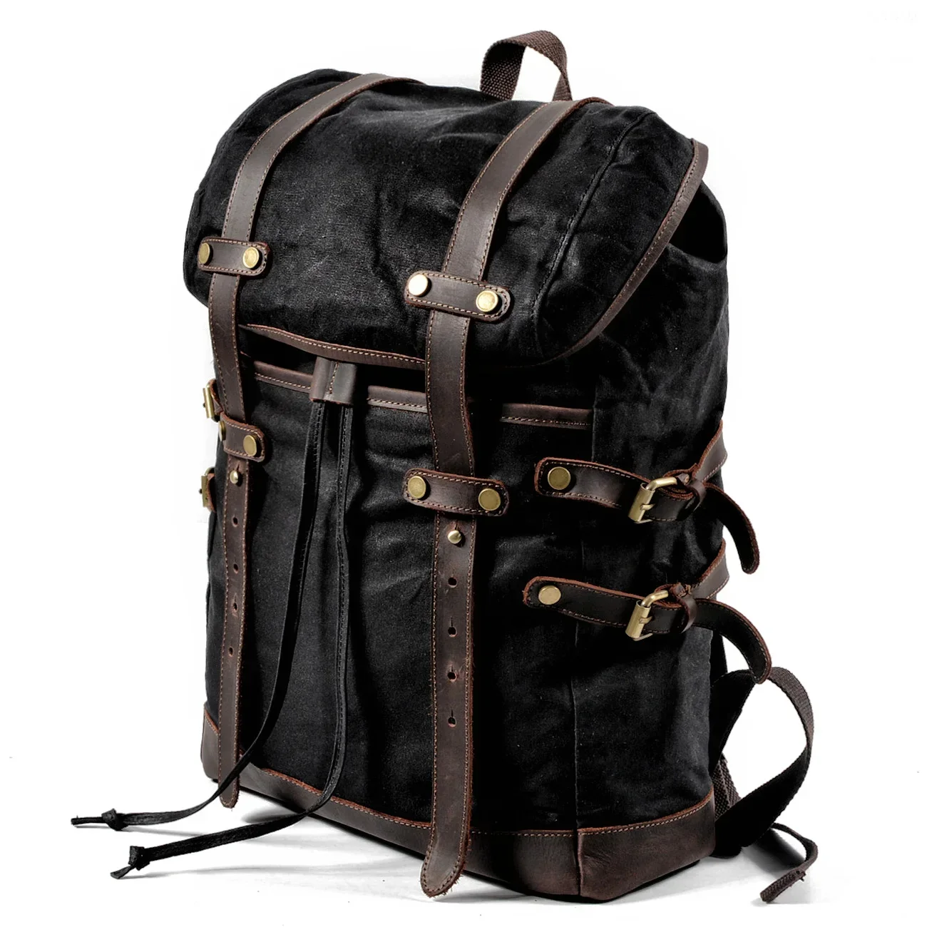 

Workstyle Waxed Canvas Backpack Multi Buckle Design Durable Practical Outdoor Commuter Backpack
