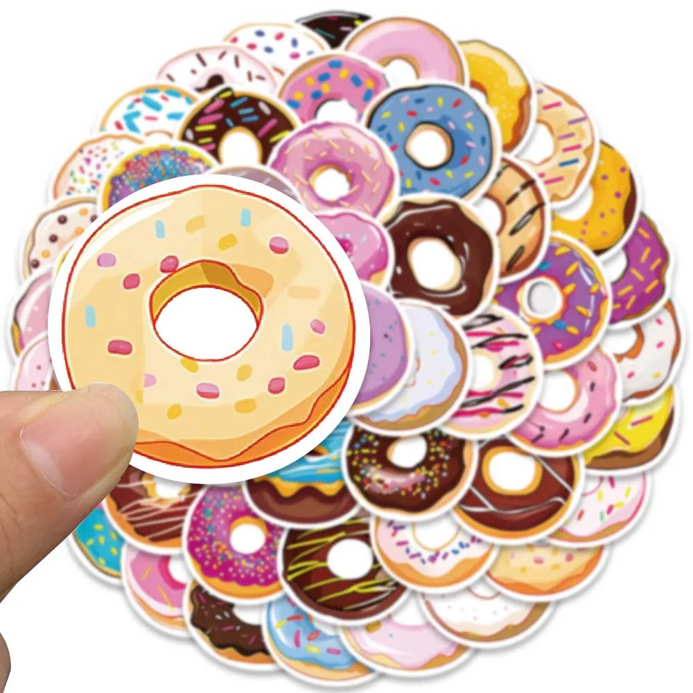 Paquete de pegatinas de Donuts de dibujos animados, calcomanías de vinilo para ordenador portátil, teléfono, guitarra, equipaje, bricolaje, impermeable, grafiti, bicicleta, coche, 50 piezas