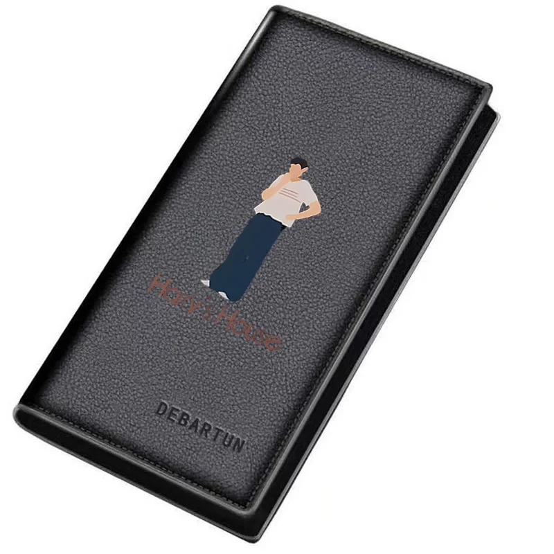 Man portrait,white top,blue pants,black ground Men's Long Wallets Business Stylish Printing Design Casual Use Christmas Valentin